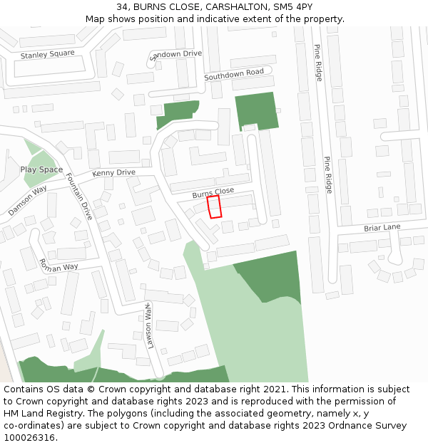 34, BURNS CLOSE, CARSHALTON, SM5 4PY: Location map and indicative extent of plot