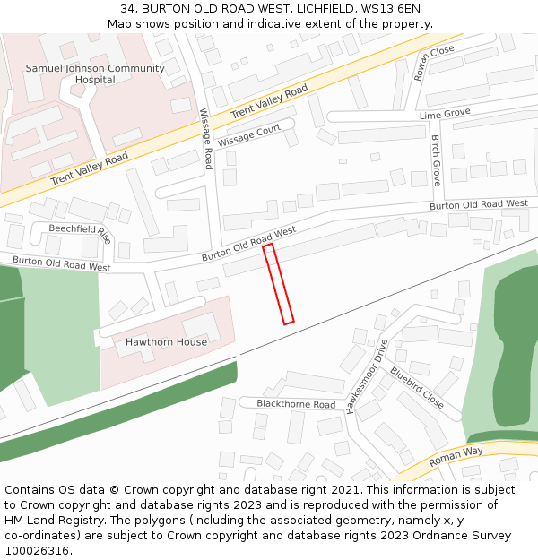 34, BURTON OLD ROAD WEST, LICHFIELD, WS13 6EN: Location map and indicative extent of plot