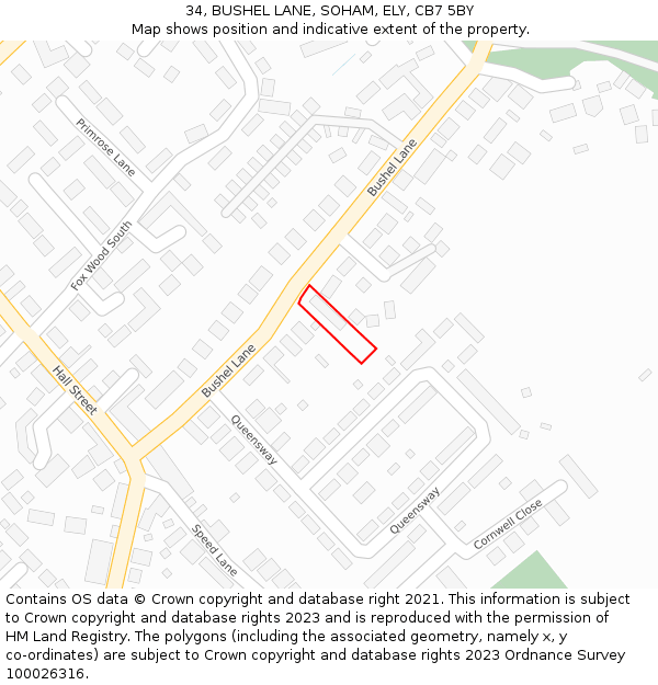 34, BUSHEL LANE, SOHAM, ELY, CB7 5BY: Location map and indicative extent of plot