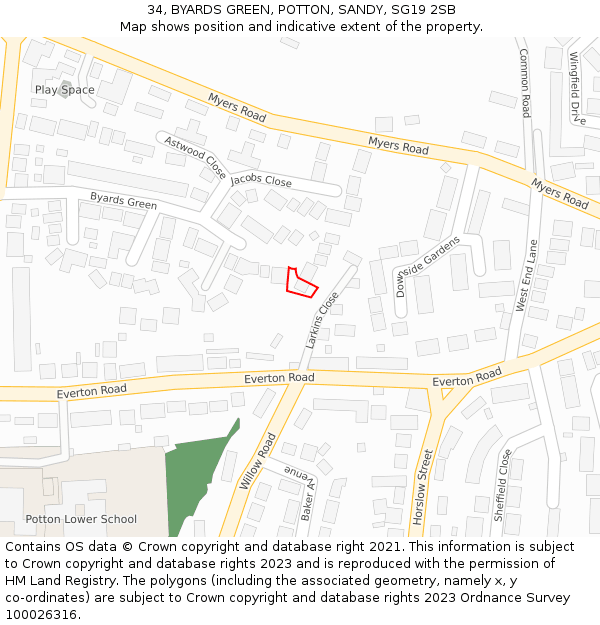 34, BYARDS GREEN, POTTON, SANDY, SG19 2SB: Location map and indicative extent of plot