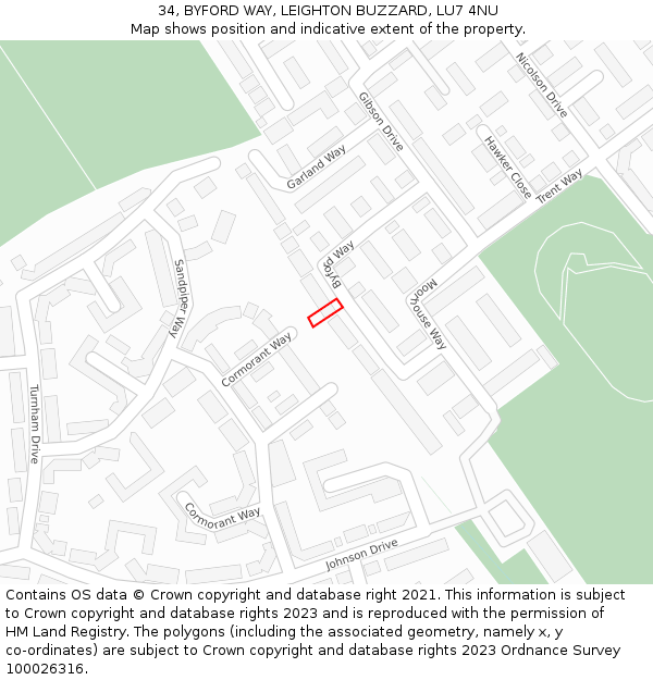 34, BYFORD WAY, LEIGHTON BUZZARD, LU7 4NU: Location map and indicative extent of plot