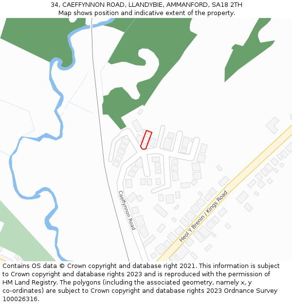 34, CAEFFYNNON ROAD, LLANDYBIE, AMMANFORD, SA18 2TH: Location map and indicative extent of plot