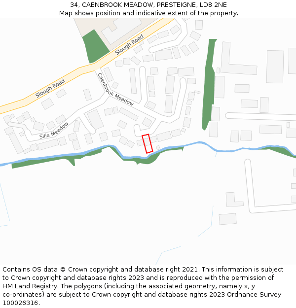 34, CAENBROOK MEADOW, PRESTEIGNE, LD8 2NE: Location map and indicative extent of plot