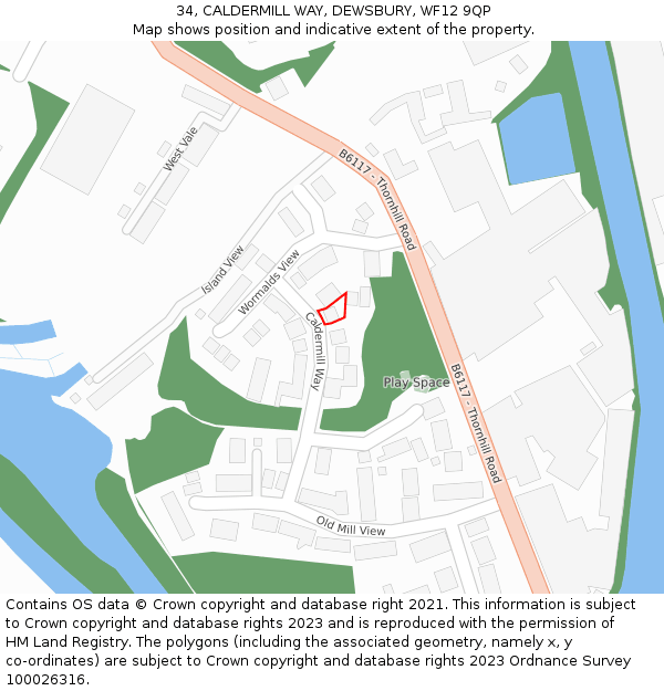 34, CALDERMILL WAY, DEWSBURY, WF12 9QP: Location map and indicative extent of plot