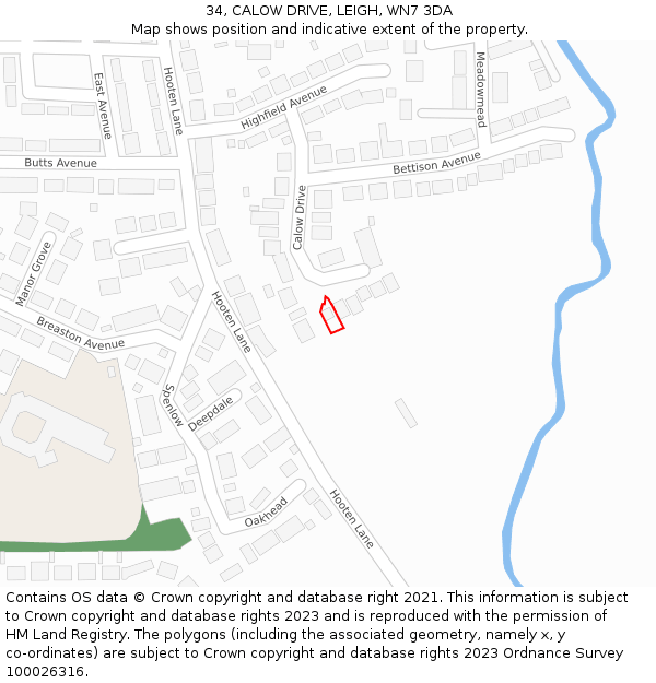 34, CALOW DRIVE, LEIGH, WN7 3DA: Location map and indicative extent of plot