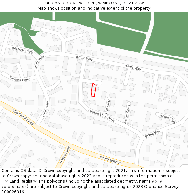 34, CANFORD VIEW DRIVE, WIMBORNE, BH21 2UW: Location map and indicative extent of plot