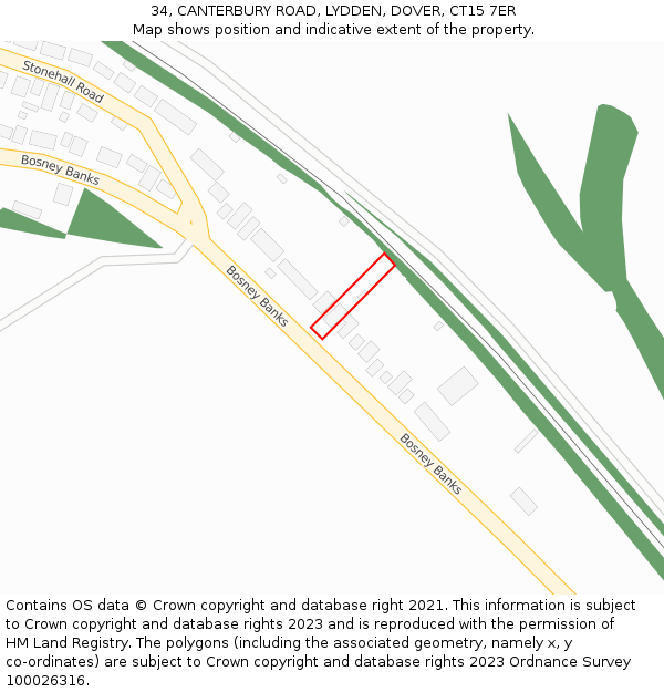 34, CANTERBURY ROAD, LYDDEN, DOVER, CT15 7ER: Location map and indicative extent of plot