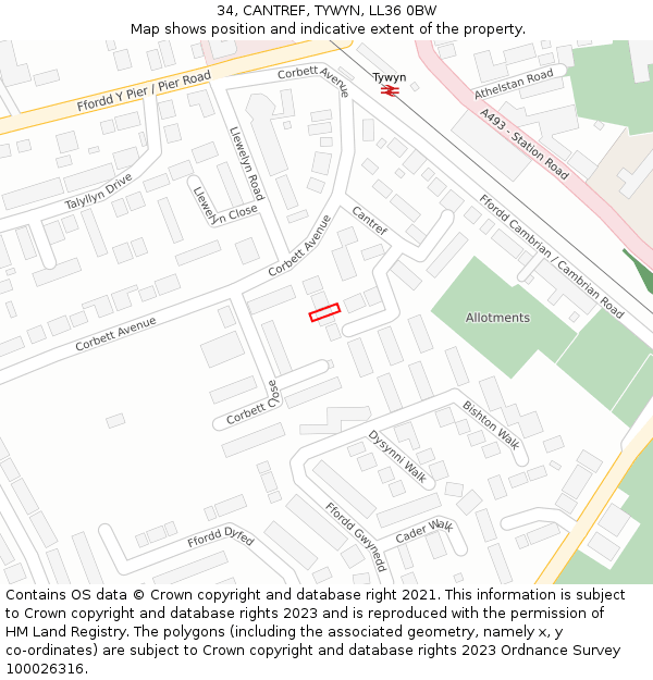 34, CANTREF, TYWYN, LL36 0BW: Location map and indicative extent of plot