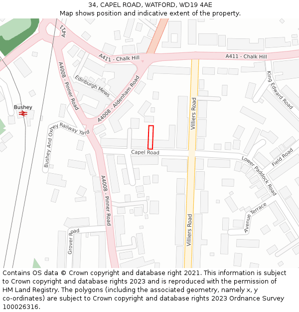 34, CAPEL ROAD, WATFORD, WD19 4AE: Location map and indicative extent of plot