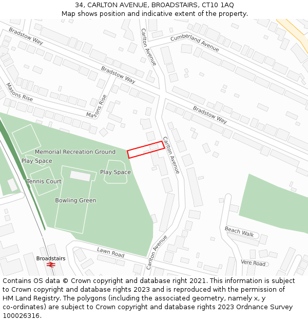 34, CARLTON AVENUE, BROADSTAIRS, CT10 1AQ: Location map and indicative extent of plot