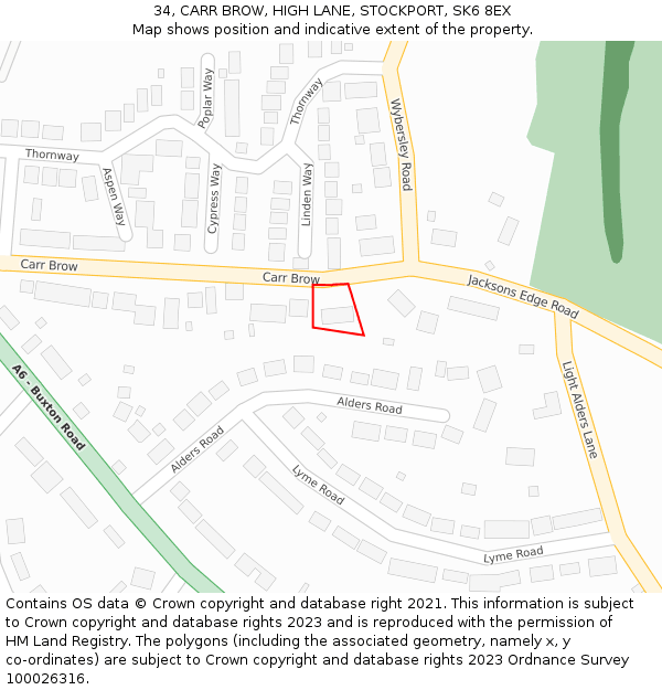 34, CARR BROW, HIGH LANE, STOCKPORT, SK6 8EX: Location map and indicative extent of plot