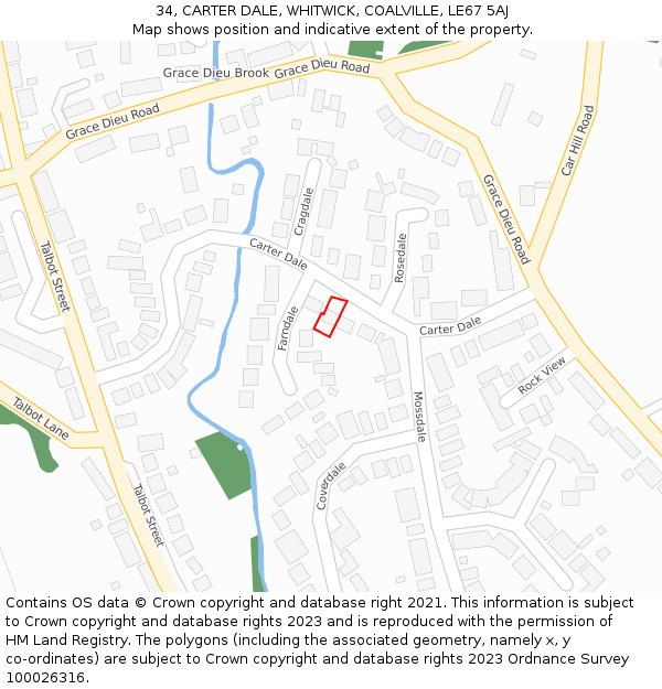 34, CARTER DALE, WHITWICK, COALVILLE, LE67 5AJ: Location map and indicative extent of plot