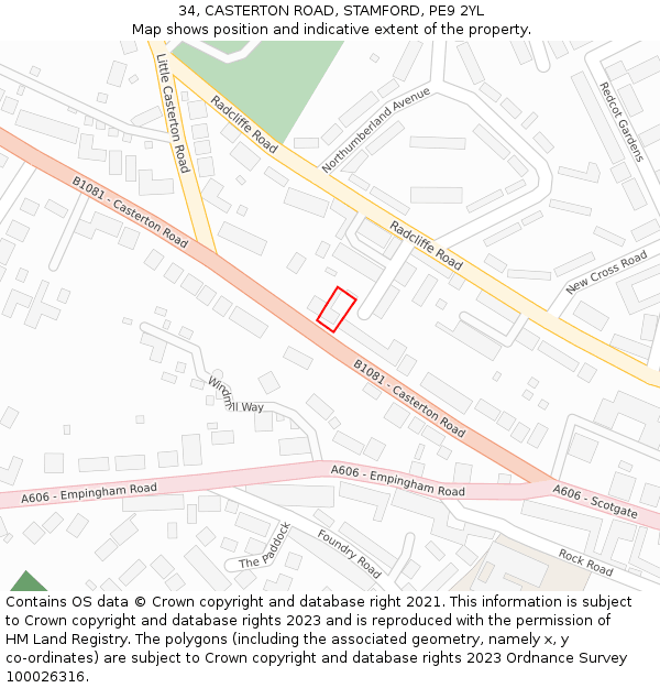 34, CASTERTON ROAD, STAMFORD, PE9 2YL: Location map and indicative extent of plot