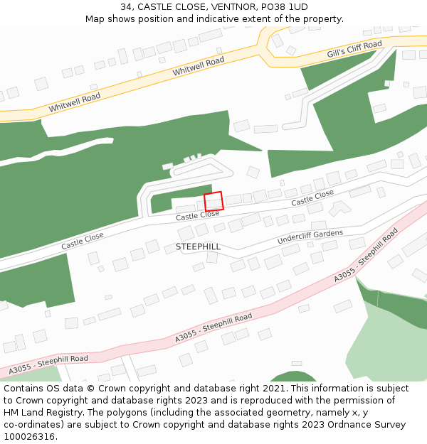 34, CASTLE CLOSE, VENTNOR, PO38 1UD: Location map and indicative extent of plot