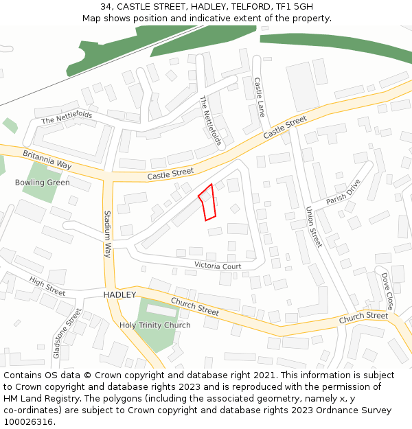 34, CASTLE STREET, HADLEY, TELFORD, TF1 5GH: Location map and indicative extent of plot