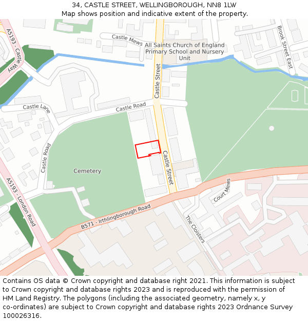 34, CASTLE STREET, WELLINGBOROUGH, NN8 1LW: Location map and indicative extent of plot