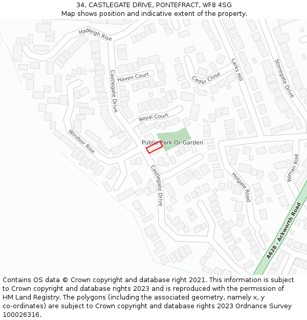 34, CASTLEGATE DRIVE, PONTEFRACT, WF8 4SG: Location map and indicative extent of plot