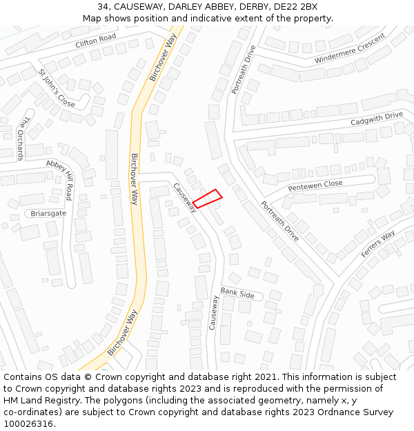 34, CAUSEWAY, DARLEY ABBEY, DERBY, DE22 2BX: Location map and indicative extent of plot