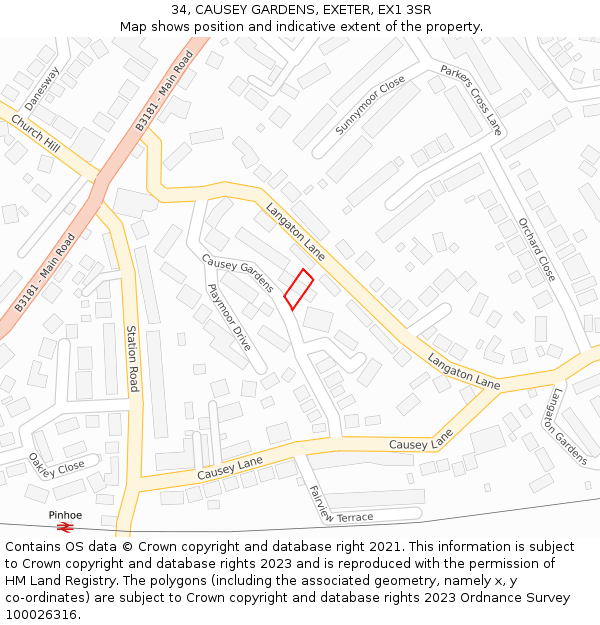 34, CAUSEY GARDENS, EXETER, EX1 3SR: Location map and indicative extent of plot