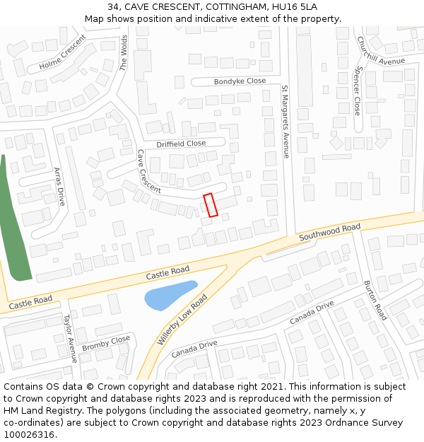 34, CAVE CRESCENT, COTTINGHAM, HU16 5LA: Location map and indicative extent of plot