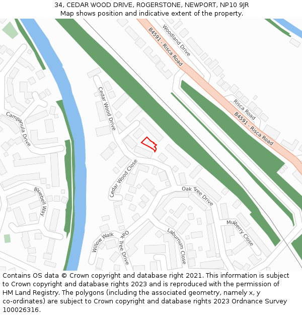 34, CEDAR WOOD DRIVE, ROGERSTONE, NEWPORT, NP10 9JR: Location map and indicative extent of plot