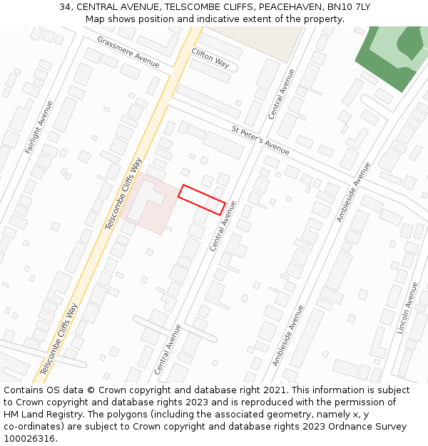 34, CENTRAL AVENUE, TELSCOMBE CLIFFS, PEACEHAVEN, BN10 7LY: Location map and indicative extent of plot