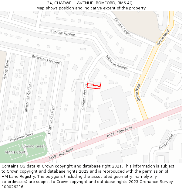 34, CHADWELL AVENUE, ROMFORD, RM6 4QH: Location map and indicative extent of plot