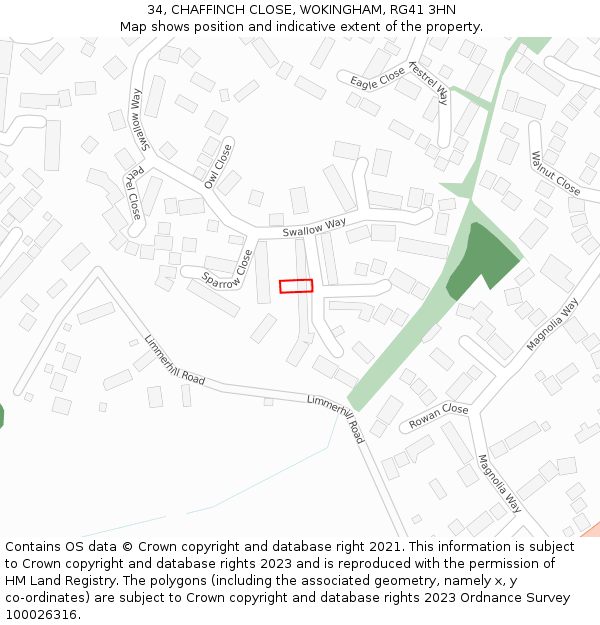 34, CHAFFINCH CLOSE, WOKINGHAM, RG41 3HN: Location map and indicative extent of plot