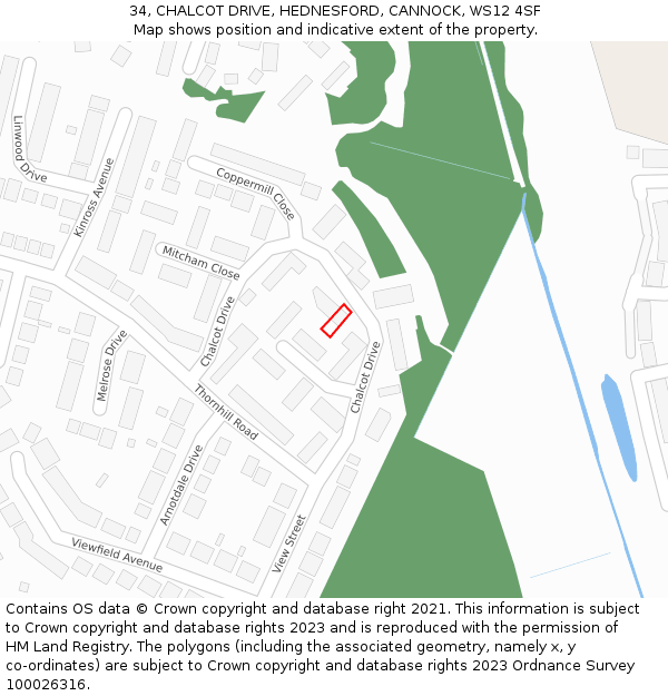 34, CHALCOT DRIVE, HEDNESFORD, CANNOCK, WS12 4SF: Location map and indicative extent of plot