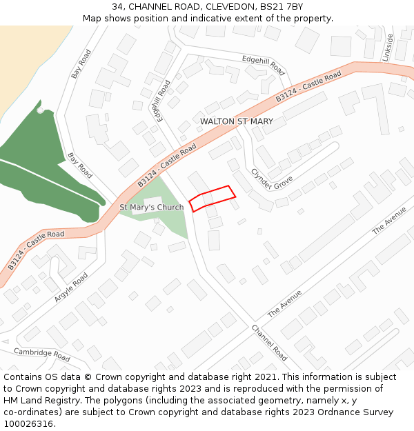 34, CHANNEL ROAD, CLEVEDON, BS21 7BY: Location map and indicative extent of plot