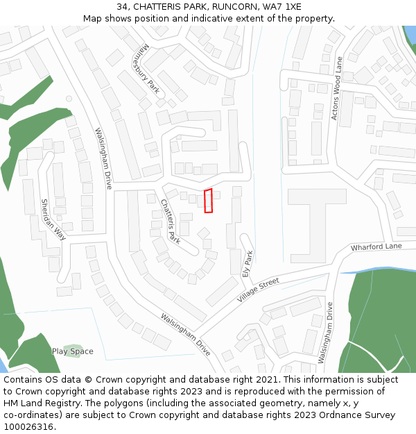 34, CHATTERIS PARK, RUNCORN, WA7 1XE: Location map and indicative extent of plot