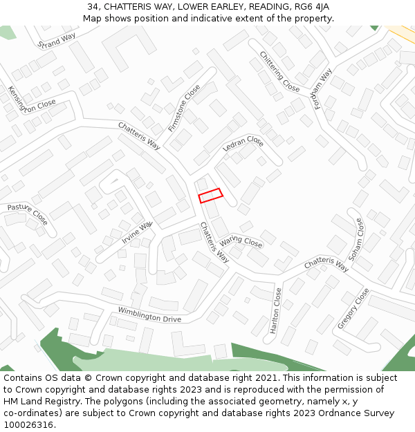 34, CHATTERIS WAY, LOWER EARLEY, READING, RG6 4JA: Location map and indicative extent of plot