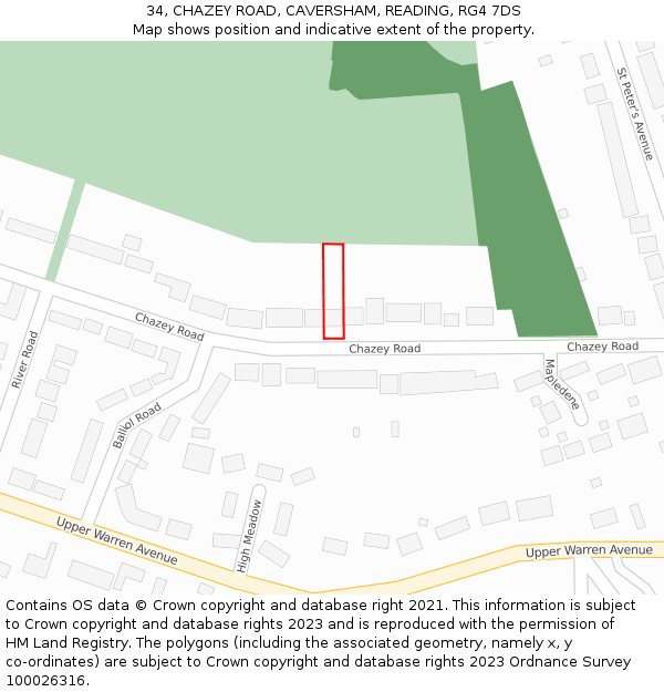 34, CHAZEY ROAD, CAVERSHAM, READING, RG4 7DS: Location map and indicative extent of plot