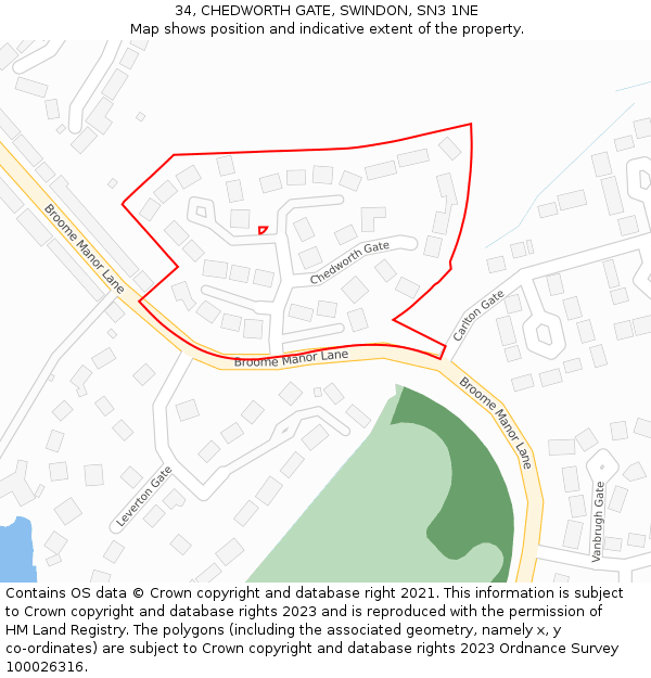 34, CHEDWORTH GATE, SWINDON, SN3 1NE: Location map and indicative extent of plot