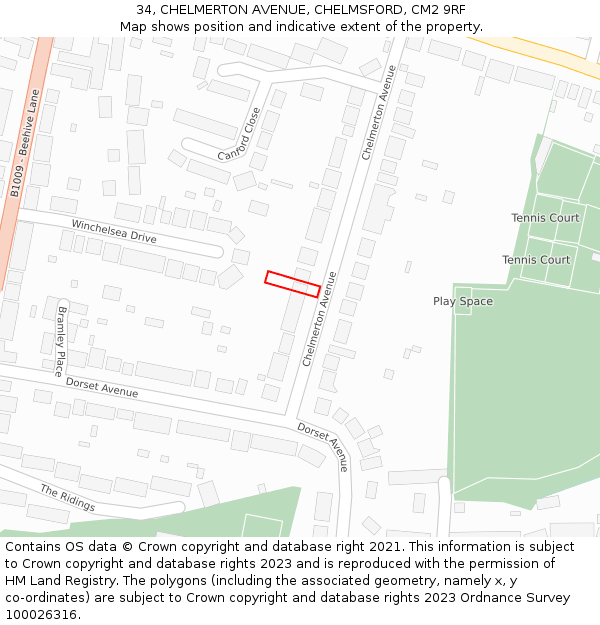 34, CHELMERTON AVENUE, CHELMSFORD, CM2 9RF: Location map and indicative extent of plot