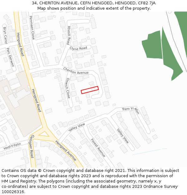 34, CHERITON AVENUE, CEFN HENGOED, HENGOED, CF82 7JA: Location map and indicative extent of plot