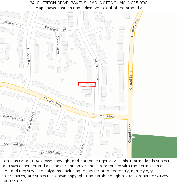 34, CHERITON DRIVE, RAVENSHEAD, NOTTINGHAM, NG15 9DG: Location map and indicative extent of plot