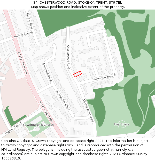 34, CHESTERWOOD ROAD, STOKE-ON-TRENT, ST6 7EL: Location map and indicative extent of plot