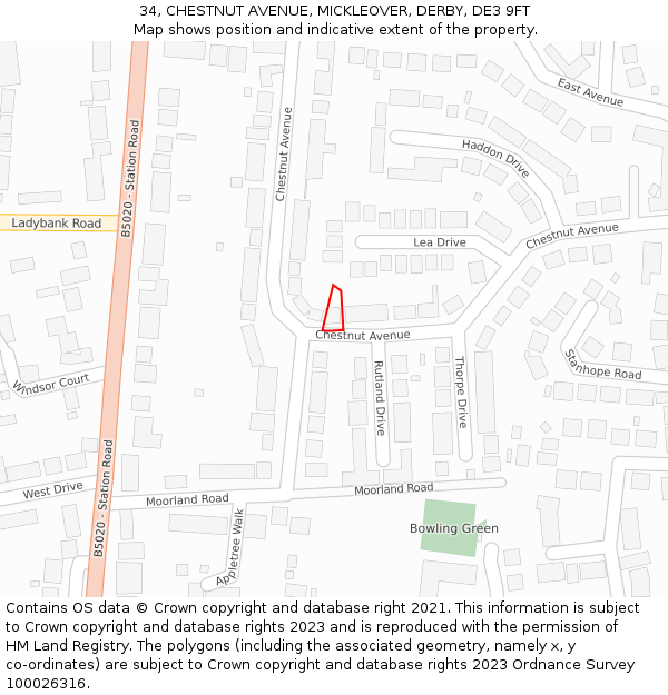 34, CHESTNUT AVENUE, MICKLEOVER, DERBY, DE3 9FT: Location map and indicative extent of plot