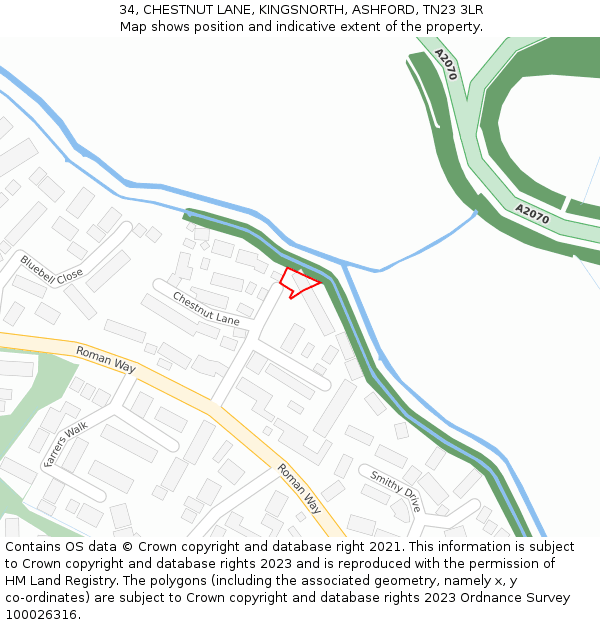 34, CHESTNUT LANE, KINGSNORTH, ASHFORD, TN23 3LR: Location map and indicative extent of plot