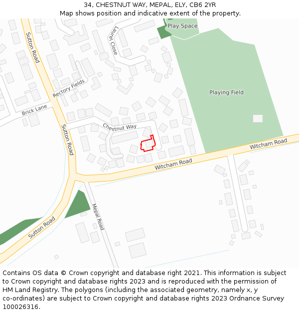 34, CHESTNUT WAY, MEPAL, ELY, CB6 2YR: Location map and indicative extent of plot