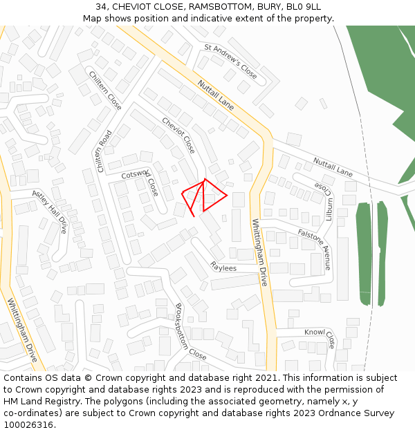 34, CHEVIOT CLOSE, RAMSBOTTOM, BURY, BL0 9LL: Location map and indicative extent of plot