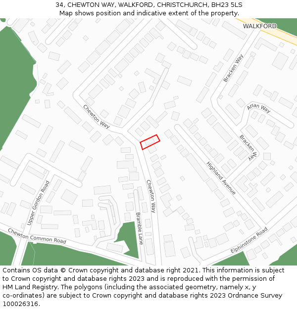 34, CHEWTON WAY, WALKFORD, CHRISTCHURCH, BH23 5LS: Location map and indicative extent of plot