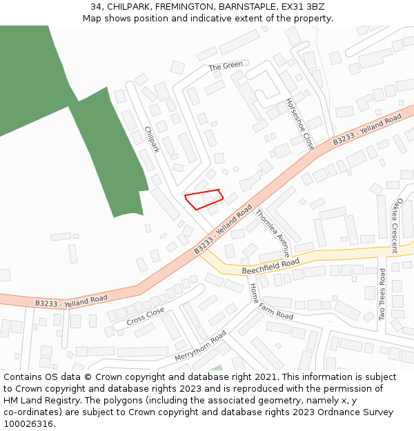 34, CHILPARK, FREMINGTON, BARNSTAPLE, EX31 3BZ: Location map and indicative extent of plot