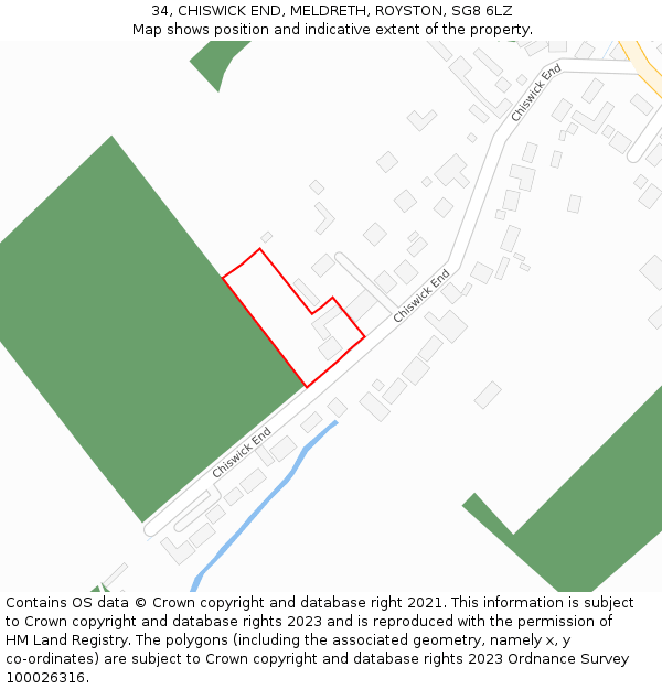 34, CHISWICK END, MELDRETH, ROYSTON, SG8 6LZ: Location map and indicative extent of plot