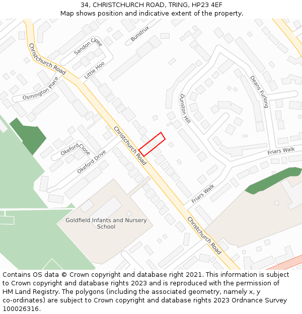 34, CHRISTCHURCH ROAD, TRING, HP23 4EF: Location map and indicative extent of plot