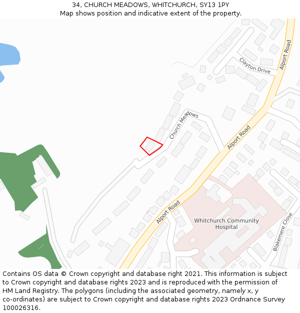 34, CHURCH MEADOWS, WHITCHURCH, SY13 1PY: Location map and indicative extent of plot