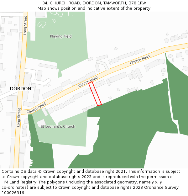 34, CHURCH ROAD, DORDON, TAMWORTH, B78 1RW: Location map and indicative extent of plot