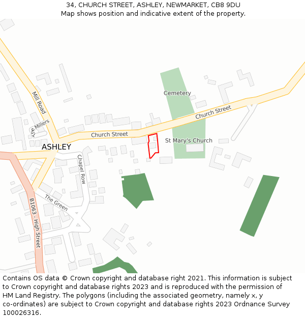 34, CHURCH STREET, ASHLEY, NEWMARKET, CB8 9DU: Location map and indicative extent of plot