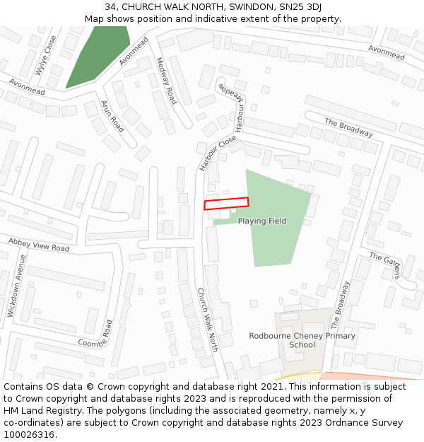 34, CHURCH WALK NORTH, SWINDON, SN25 3DJ: Location map and indicative extent of plot